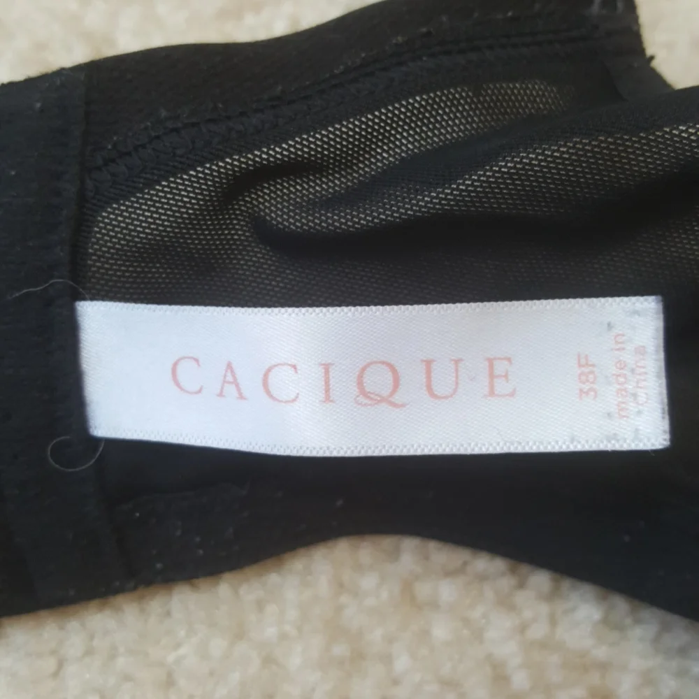 Cacique Modern Black Lace Lightly Lined Balconette Bra Sz 38F